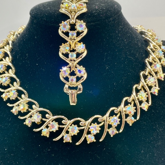Source Unknown Jewelry - Vintage AB Rhinestone Demi Paure Necklace Bracelet Set